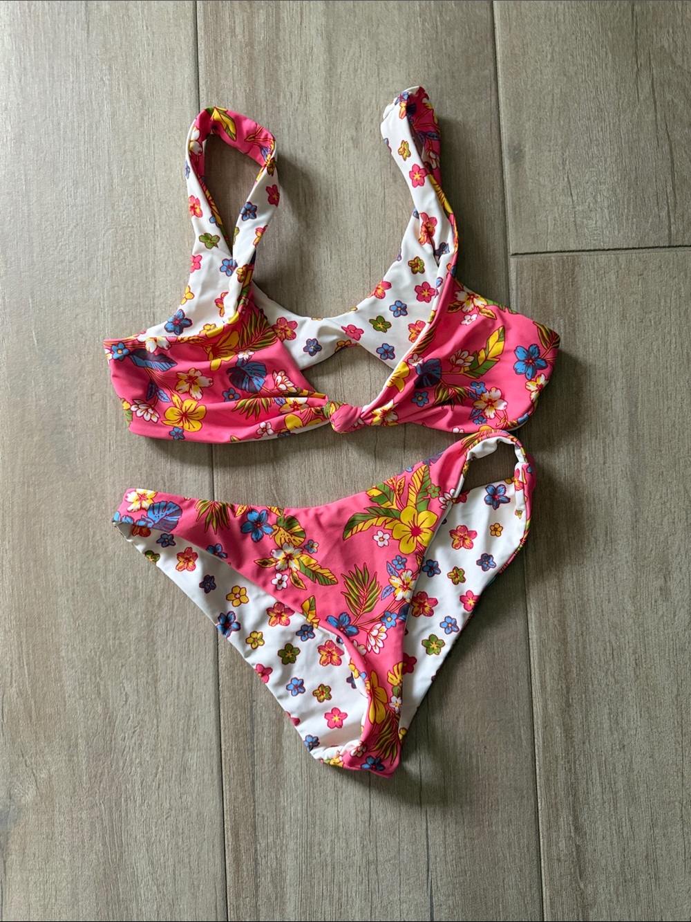 Girls Pink Floral Two-Piece Swimsuit - Tropical Print